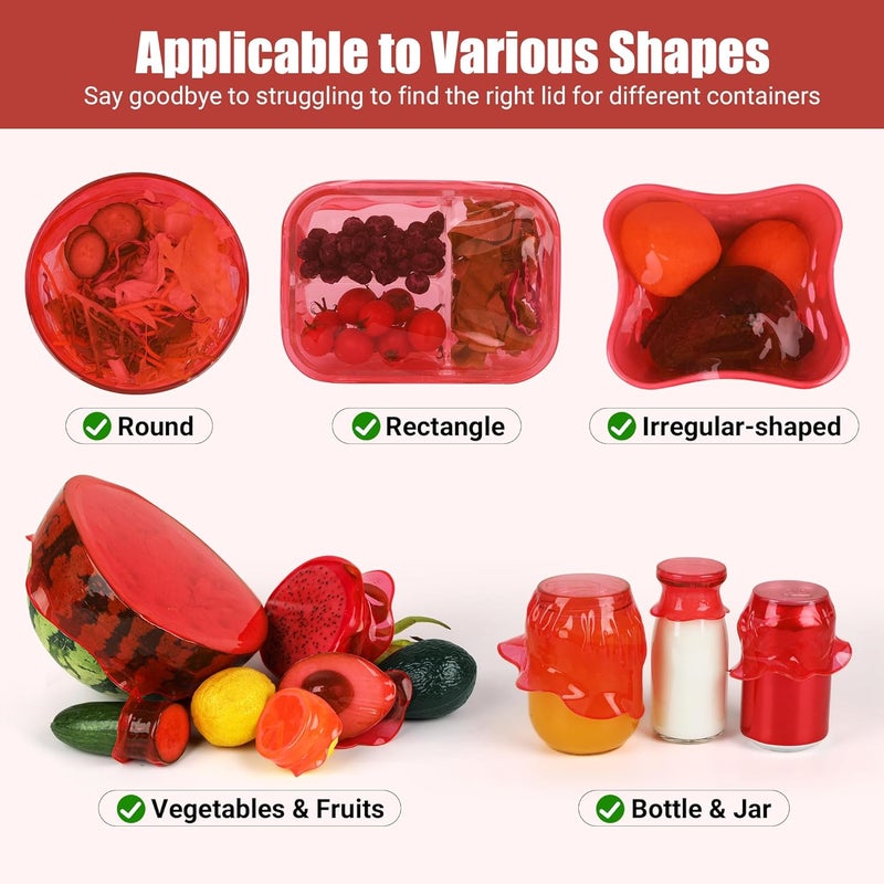 Rottogoon Silicone Stretch Lids for Food Storage in Fridge, Reusable Elastic Bowl Covers for Cup, Cans, Jars, Round & Rectangle Container, Food Grade Silicone Microwave Food Cover, Red, 6PCS - Image 3