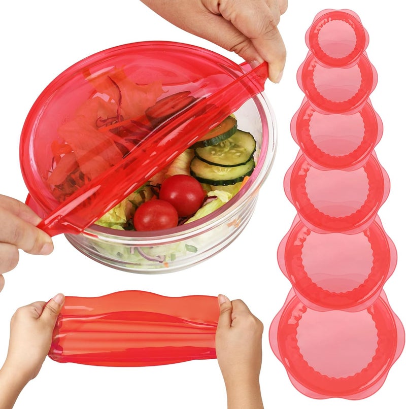 Rottogoon Silicone Stretch Lids for Food Storage in Fridge, Reusable Elastic Bowl Covers for Cup, Cans, Jars, Round & Rectangle Container, Food Grade Silicone Microwave Food Cover, Red, 6PCS - Image 1