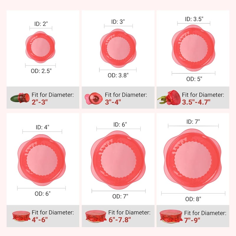 Rottogoon Silicone Stretch Lids for Food Storage in Fridge, Reusable Elastic Bowl Covers for Cup, Cans, Jars, Round & Rectangle Container, Food Grade Silicone Microwave Food Cover, Red, 6PCS - Image 2