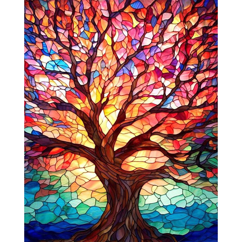 xackcme Tree Paint by Numbers for Adults - Stained Glass Paint by Number on Canvas Without Frame, DIY Trees Oil Painting for Gift Home Wall Decor (16x20 inch) - Image 1