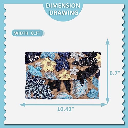 QTKJ Envelope Package, Clutch Purses for Women, Sequin Embroidered Flowers Straw Bag, Bohemian Handmade Handbags, Beach Bag for Vacation, Travel, Banquet(Black Flower) - Image 2