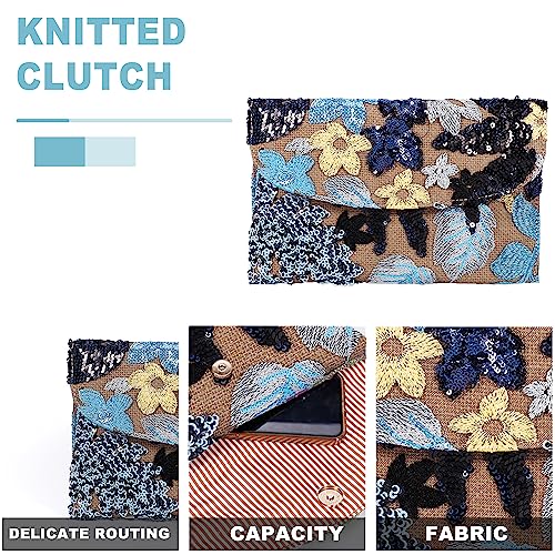 QTKJ Envelope Package, Clutch Purses for Women, Sequin Embroidered Flowers Straw Bag, Bohemian Handmade Handbags, Beach Bag for Vacation, Travel, Banquet(Black Flower) - Image 3