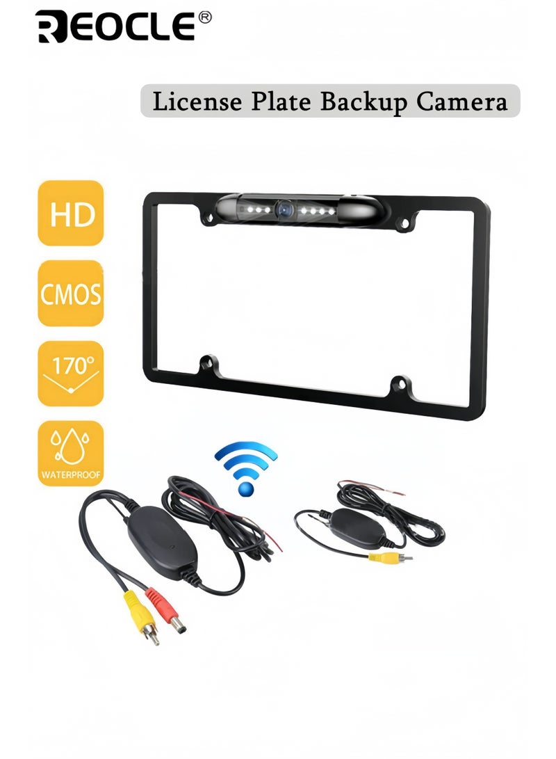 REOCLE License Plate Backup Camera HD Night Vision Rear View Camera with 8 LEDs 170° Viewing Angle Waterproof Backup Rear Camera for Cars - Image 1