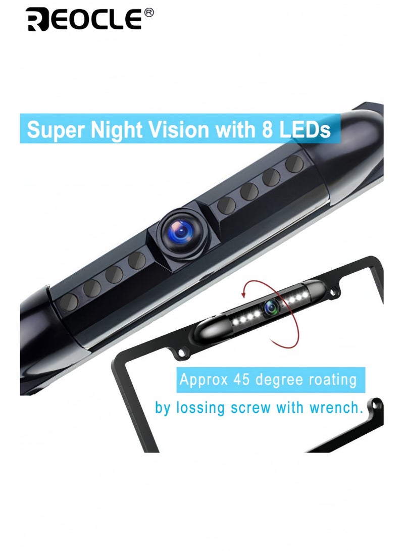 REOCLE License Plate Backup Camera HD Night Vision Rear View Camera with 8 LEDs 170° Viewing Angle Waterproof Backup Rear Camera for Cars - Image 3