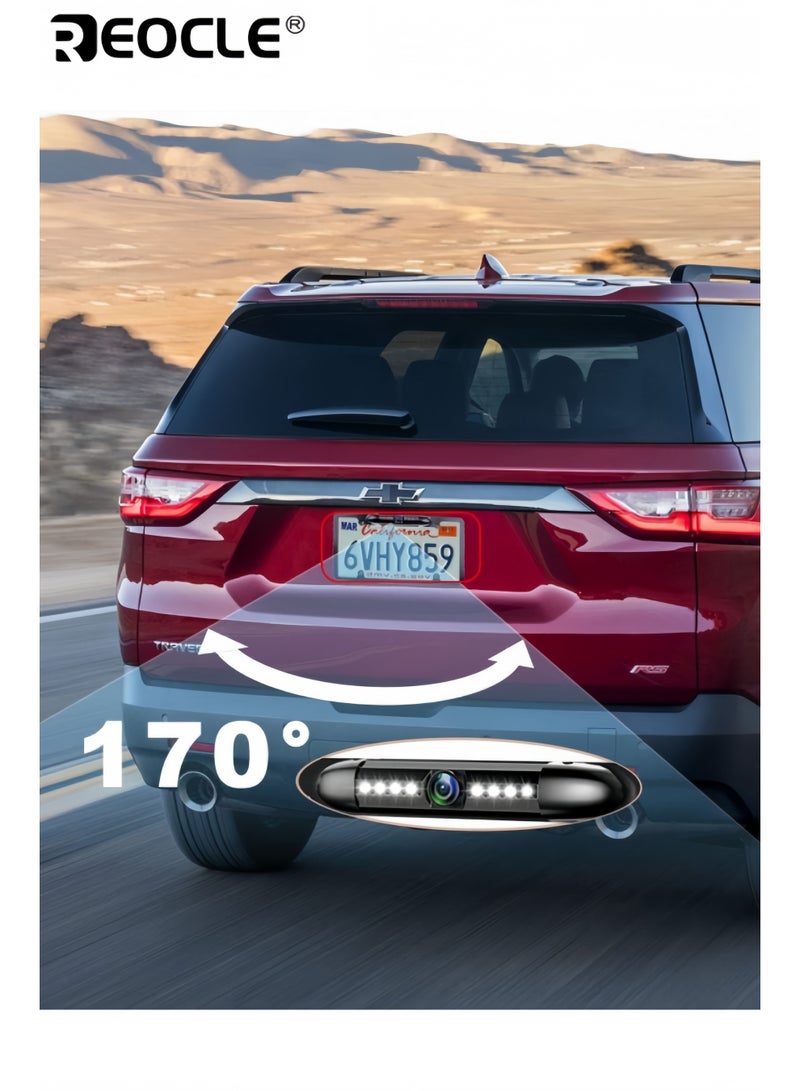 REOCLE License Plate Backup Camera HD Night Vision Rear View Camera with 8 LEDs 170° Viewing Angle Waterproof Backup Rear Camera for Cars - Image 2