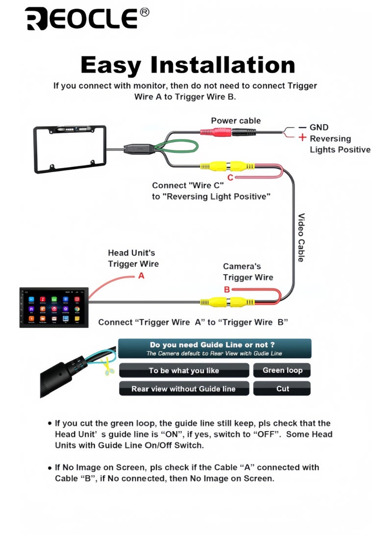 REOCLE License Plate Backup Camera HD Night Vision Rear View Camera with 8 LEDs 170° Viewing Angle Waterproof Backup Rear Camera for Cars - Image 5