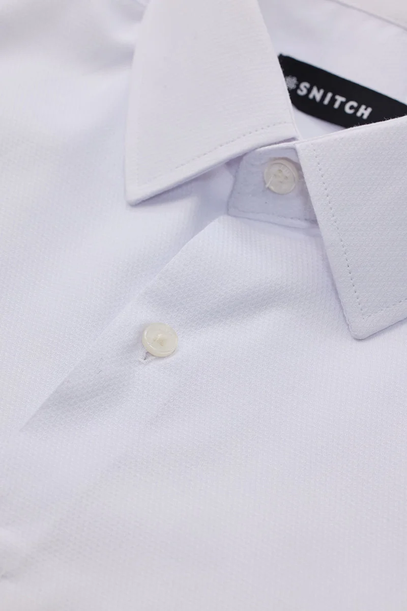 SNITCH White Textured Long Sleeve Slim Fit Formal Shirt