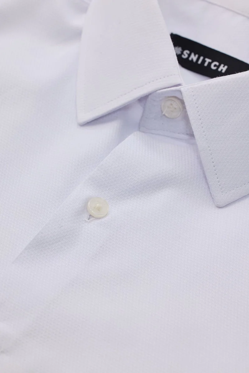 سنيتش White Textured Long Sleeve Slim Fit Formal Shirt