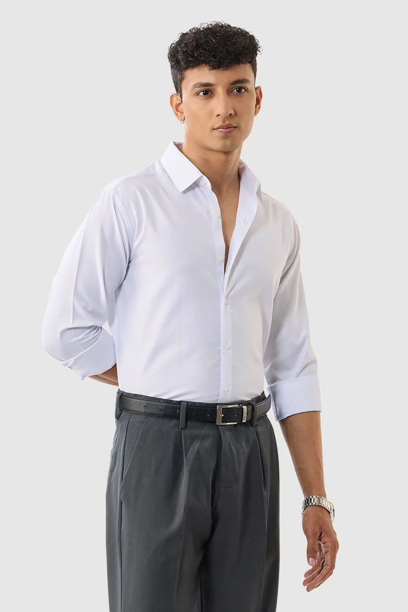 SNITCH White Textured Long Sleeve Slim Fit Formal Shirt