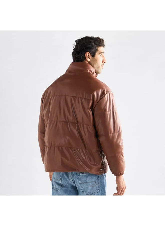 FAV Quilted Puffer Jacket with Long Sleeves and Zip Closure