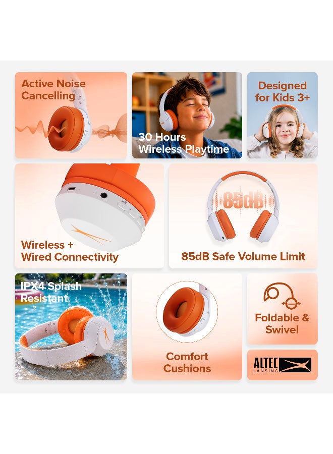 Altec Lansing Wireless Over-Ear Headphones, 85dB Volume Limited, 15-Hour Playtime, IPX4 Splashproof, Foldable Bluetooth Headset for School, Travel, and Tablets - Orange - Image 2