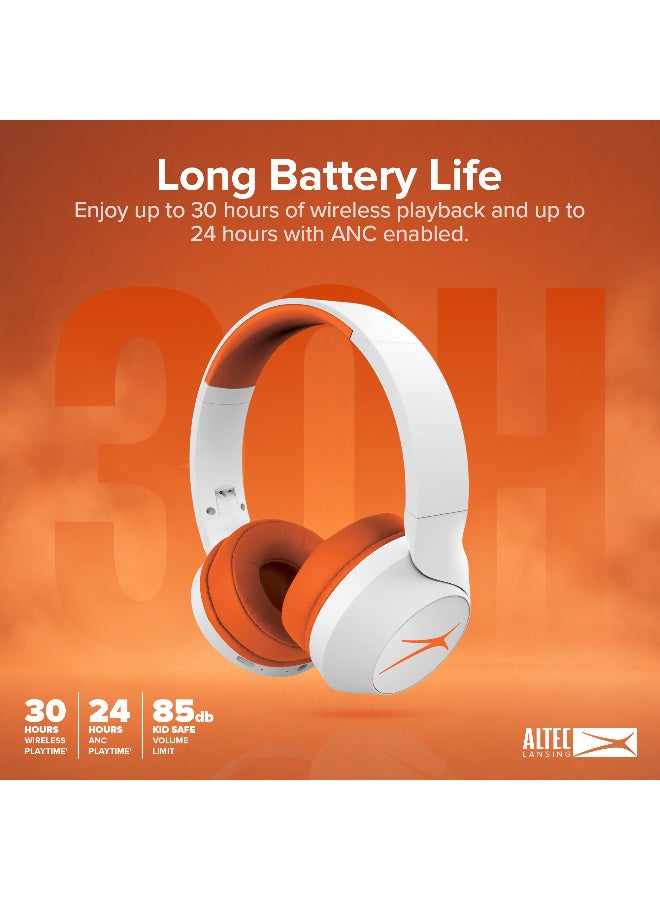 Altec Lansing Wireless Over-Ear Headphones, 85dB Volume Limited, 15-Hour Playtime, IPX4 Splashproof, Foldable Bluetooth Headset for School, Travel, and Tablets - Orange - Image 4