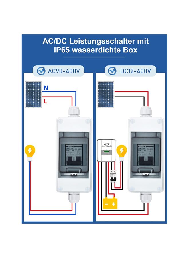 يُسلِّم لوحات قواطع الدائرة، مفتاح فصل الطاقة الشمسية الكهروضوئية 60 أمبير، قاطع دائرة تيار مستمر 400 فولت مثبت على سكة DIN مع صندوق مقاوم للماء بمعيار IP65 لنظام الألواح الشمسية الكهروضوئية المتصل بالشبكة، نظام الطاقة الشمسية للمركبات الترفيهية - Image 3