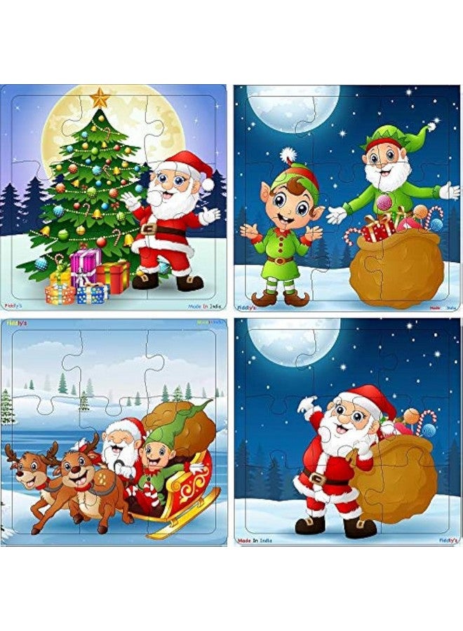 Fiddlys Wooden Jigsaw Puzzles for Kids & Children - 9 Pieces (Christmas Pack of 4) Age 3+ - Image 1