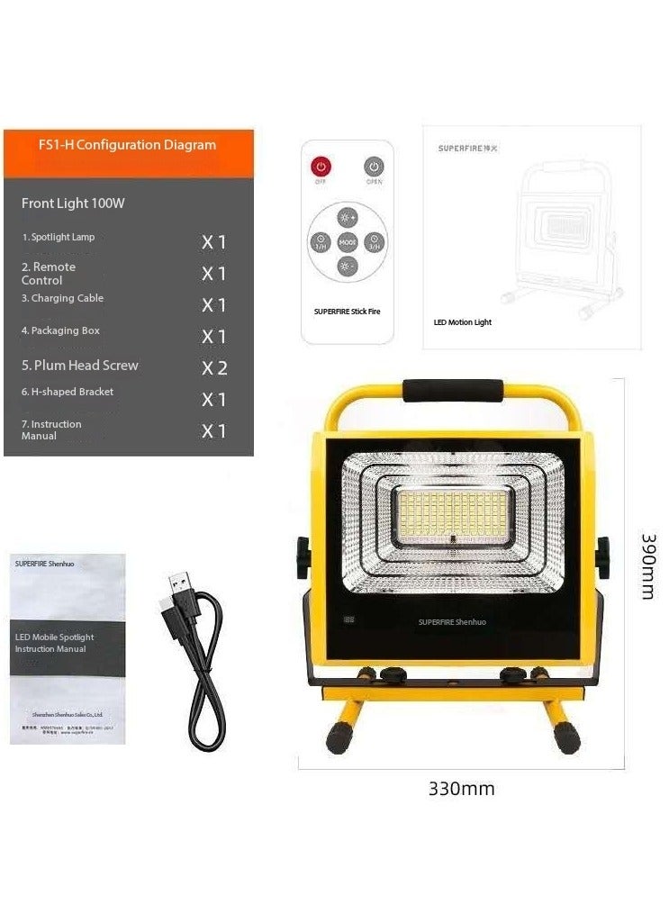 SupFire SUPERFIRE Shenhuo 100W Portable LED Work Light with Digital Display & Remote Control – 360° Adjustable Floodlight for Construction, Camping & Emergency - Image 5