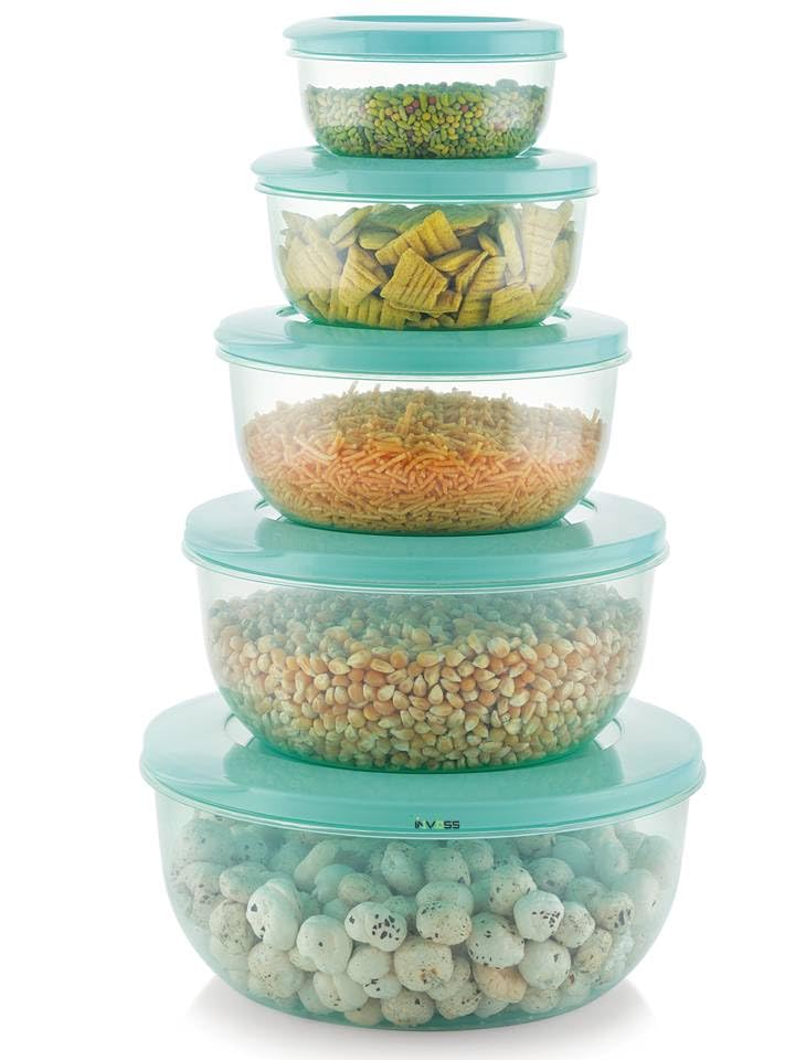 INVOSS Clear Green BPAFree Plastic Food Storage Containers Airtight Freezer Fridge Safe Multipurpose 5Pack 290ml 580ml 1000ml 1700ml 2700ml - Image 1