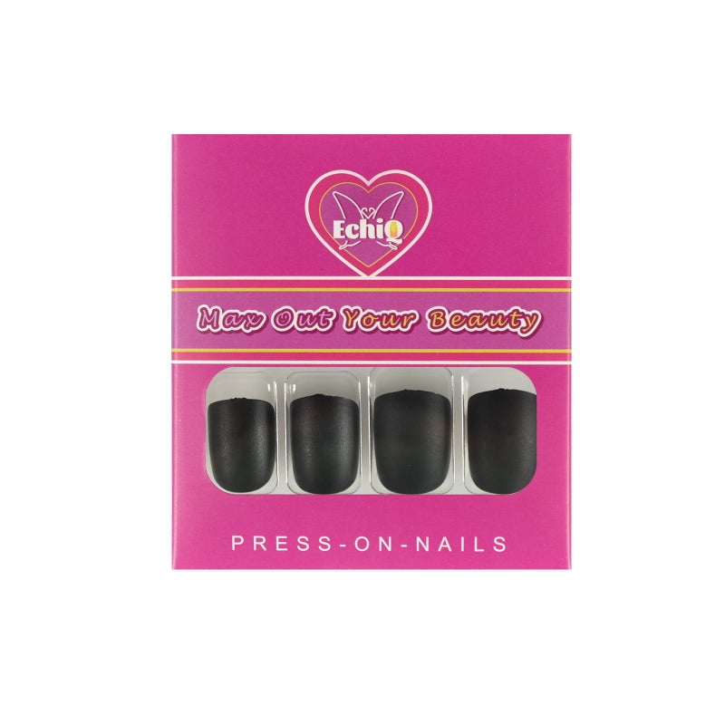 EchiQ Black Short False Press On Nails Full Cover Artificial Acrylic Predesigned Nails Matte Faux Nails Tips for Daily Salon Quality Fake Gel Nails 24pcs - Image 3