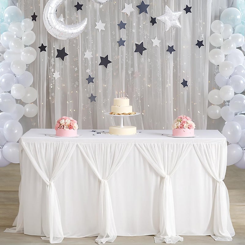Suppromo Suppromo White Tulle Table Skirts for Rectangle Tables 6ft for Wedding Birthday Party Bridal Shower White Tutu Ruffle Table Cloth for Cake Dessert Buffet Banquet Dinner Table Decorations 
