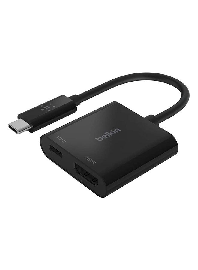 محول USB-C إلى HDMI من بيلكين + شحن (يدعم الفيديو بدقة فائقة الوضوح وجودة 4K، ومنفذ عبور تيار بقدرة 60 وات للأجهزة المتصلة) محول HDMI لجهاز ماك بوك برو أسود