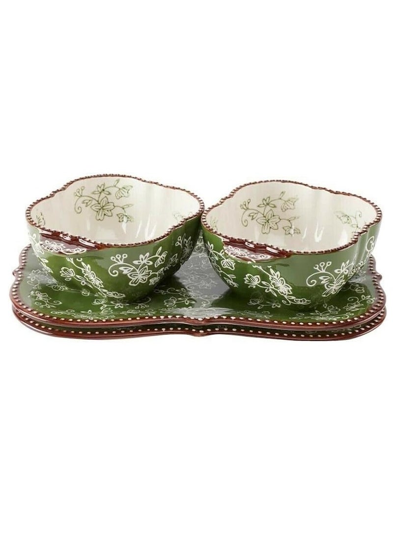 Temp-tations temp-tations® Floral Lace Bakeware Set,Set of 2 Square Soup and Sandwich Set- Green  - Image 1