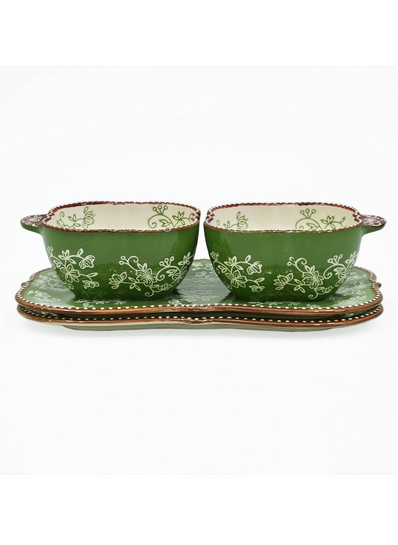 Temp-tations temp-tations® Floral Lace Bakeware Set,Set of 2 Square Soup and Sandwich Set- Green  - Image 4