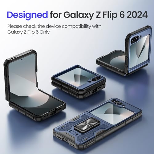 VEGO for Galaxy Z Flip 6 Case, with Screen Protector & Hinge Protection & Magnetic Ring Kickstand Full Body Protective Phone Case for Samsung Z Flip 6 2024 - Blue - Image 3