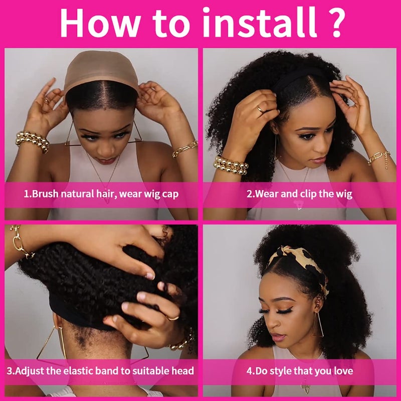 Aiterina Headband Wig Deep Wave Human Hair Wig 18 inch None Lace Front Wigs for Black Women Deep Curly Wave Machine Made Wigs Natural Color - Image 5