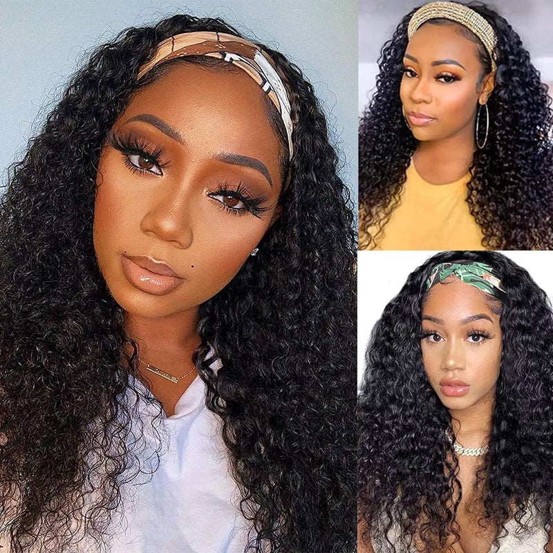 Aiterina Headband Wig Deep Wave Human Hair Wig 18 inch None Lace Front Wigs for Black Women Deep Curly Wave Machine Made Wigs Natural Color - Image 2