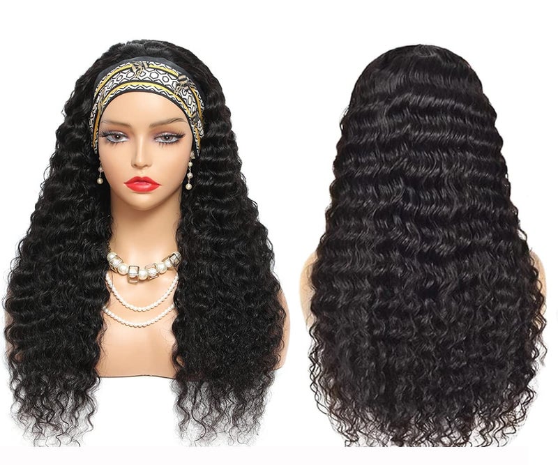 Aiterina Headband Wig Deep Wave Human Hair Wig 18 inch None Lace Front Wigs for Black Women Deep Curly Wave Machine Made Wigs Natural Color - Image 3