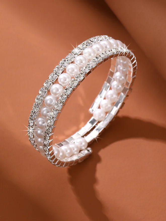 Take Two Take Two Embellished Faux Pearl Bangle