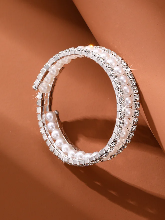 تايك تو Take Two Embellished Faux Pearl Bangle
