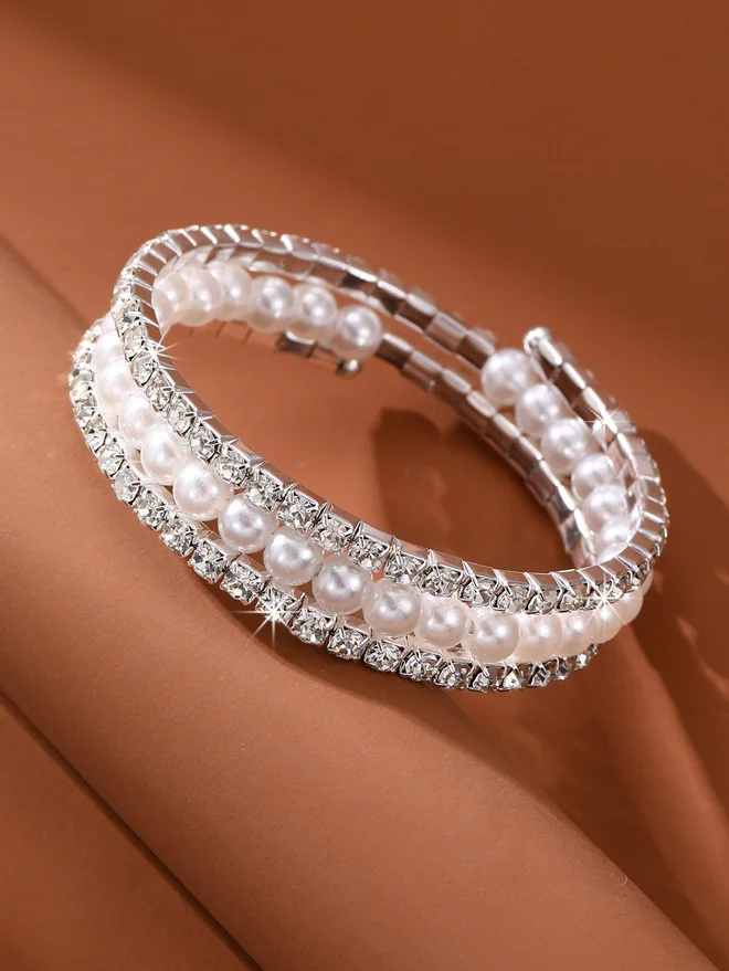 تايك تو Take Two Embellished Faux Pearl Bangle