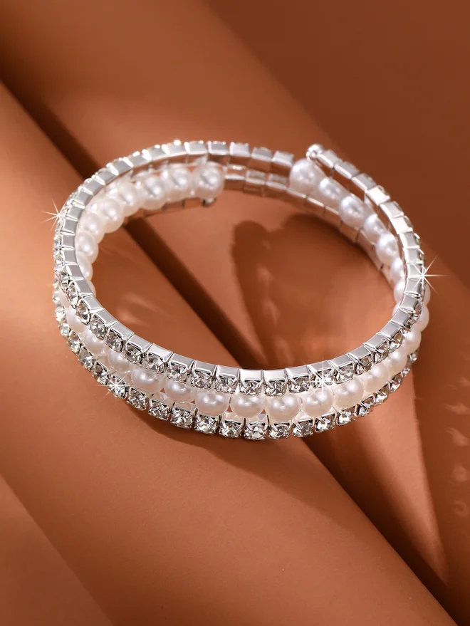 Take Two Take Two Embellished Faux Pearl Bangle