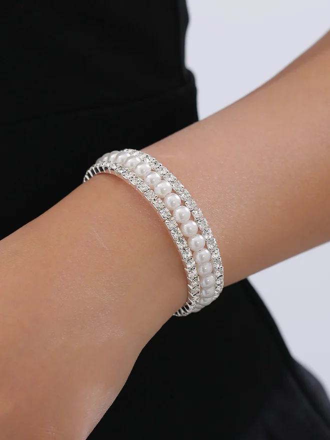 Take Two Take Two Embellished Faux Pearl Bangle