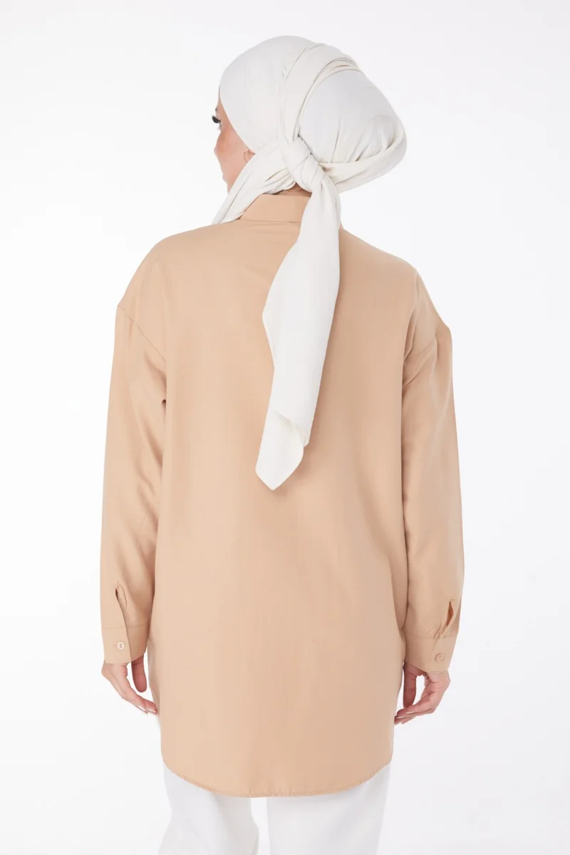 Tofisa Plain Shirt Collar Women's Mink Stone Tunic - 25908