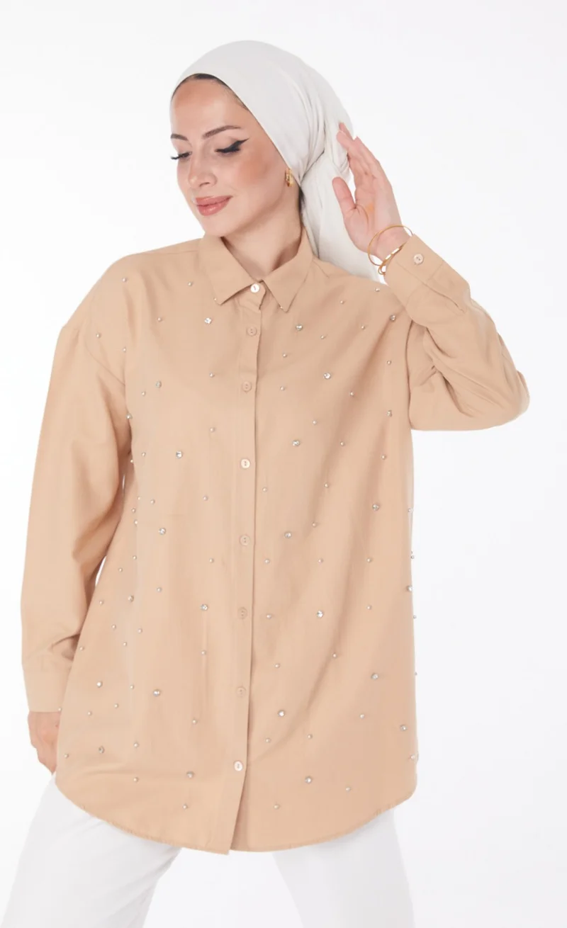 Tofisa Plain Shirt Collar Women's Mink Stone Tunic - 25908