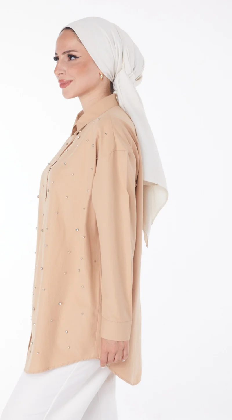 Tofisa Plain Shirt Collar Women's Mink Stone Tunic - 25908