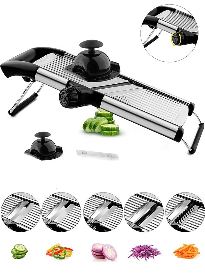 شريحة الماندولين القابلة للتعديل للمطبخ ، شريحة الأغذية من الفولاذ المقاوم للصدأ ، شريحة الخضروات للخيار والبطاطا والجزر والبصل وفرشة التنظيف والطعام المضمنة ، سهلة الاستخدام والتنظيف - Image 1