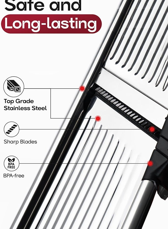 شريحة الماندولين القابلة للتعديل للمطبخ ، شريحة الأغذية من الفولاذ المقاوم للصدأ ، شريحة الخضروات للخيار والبطاطا والجزر والبصل وفرشة التنظيف والطعام المضمنة ، سهلة الاستخدام والتنظيف - Image 2