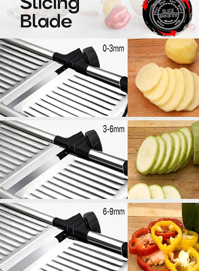 شريحة الماندولين القابلة للتعديل للمطبخ ، شريحة الأغذية من الفولاذ المقاوم للصدأ ، شريحة الخضروات للخيار والبطاطا والجزر والبصل وفرشة التنظيف والطعام المضمنة ، سهلة الاستخدام والتنظيف - Image 3
