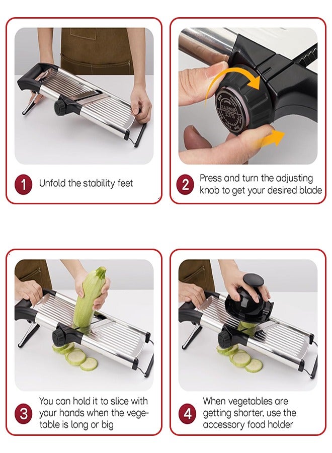 شريحة الماندولين القابلة للتعديل للمطبخ ، شريحة الأغذية من الفولاذ المقاوم للصدأ ، شريحة الخضروات للخيار والبطاطا والجزر والبصل وفرشة التنظيف والطعام المضمنة ، سهلة الاستخدام والتنظيف - Image 5
