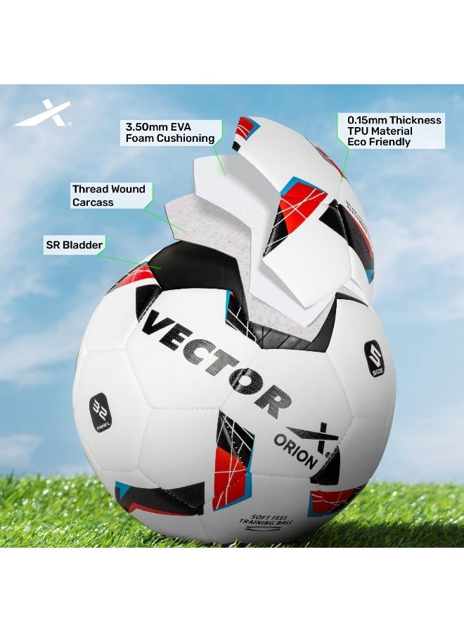 Vector X Orion Football with Pump – TPU, Machine Stitched, Indoor & Outdoor, Water Resistant Soccer Ball, White-Red, Size 5 - Image 2