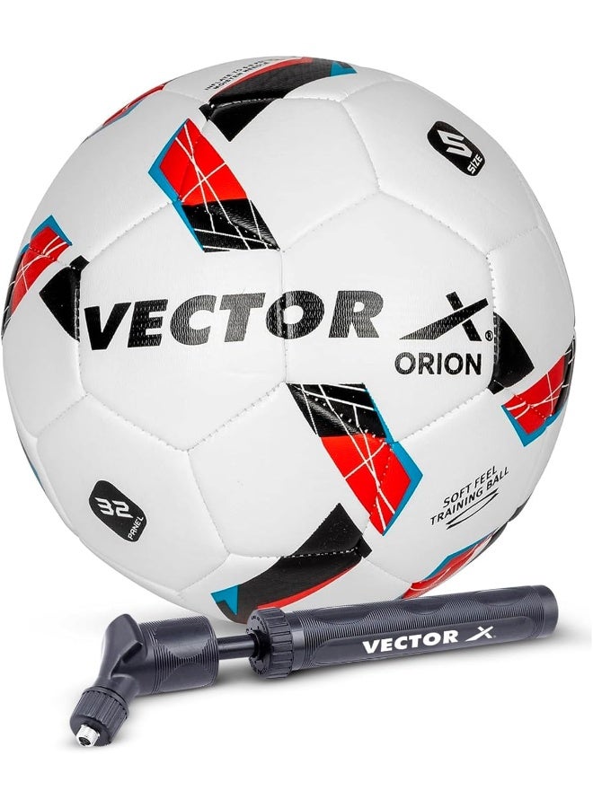 Vector X Orion Football with Pump – TPU, Machine Stitched, Indoor & Outdoor, Water Resistant Soccer Ball, White-Red, Size 5 - Image 1