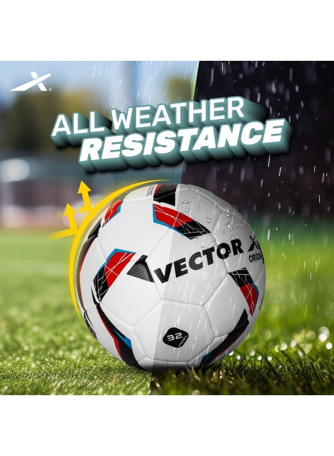 Vector X Orion Football with Pump – TPU, Machine Stitched, Indoor & Outdoor, Water Resistant Soccer Ball, White-Red, Size 5 - Image 4