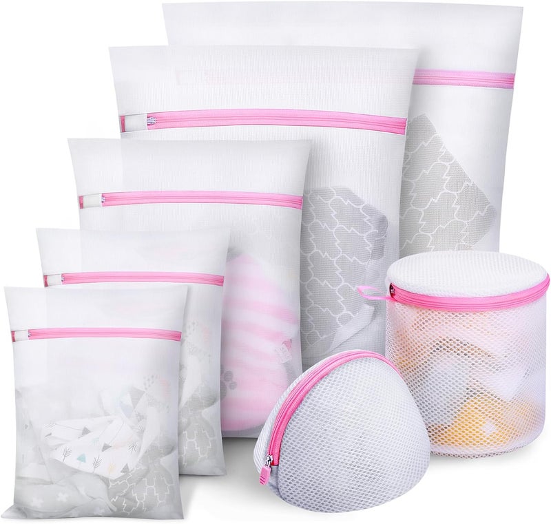 Set of 7 Laundry Bags Laundry Nets Laundry Bag Bra Washing Machine Laundry Bag for Sensitive Bra, Blouse, Underwear, Shoes, Baby Clothes, Wash Bag etc. (Pink, 1XL, 2L, 2M, 2BH) - Image 1