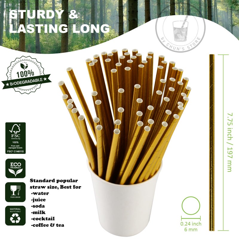 chunspak Gold Paper Straws Bulk 1000 Counts  7.75"" x0.24"" - for Party  Wedding  Drinks and Cocktail - Image 2