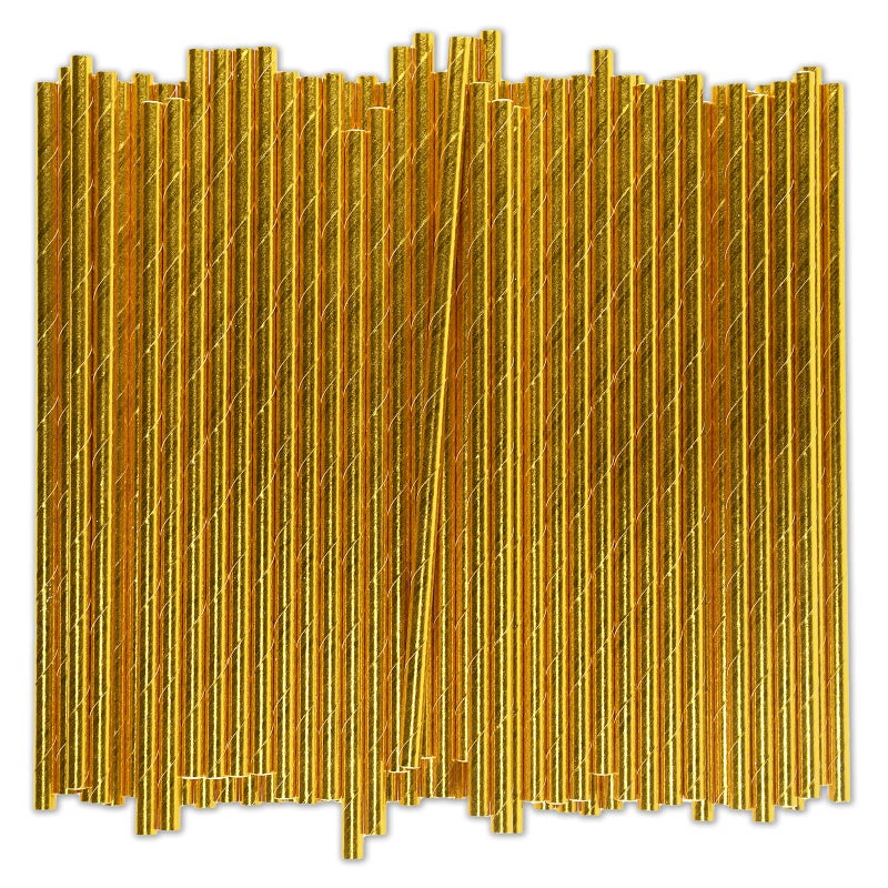 chunspak Gold Paper Straws Bulk 1000 Counts  7.75"" x0.24"" - for Party  Wedding  Drinks and Cocktail - Image 1
