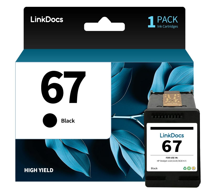 LinkDocs 67 Black Ink Cartridge Remanufactured Replacement for HP Ink 67 67XL (Black,1-Pack) - Image 1