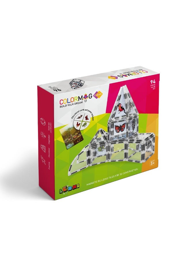 Lerni Toys Magnetic construction set COLORMAG Clear with magnetic animal cards and a poster - Image 1