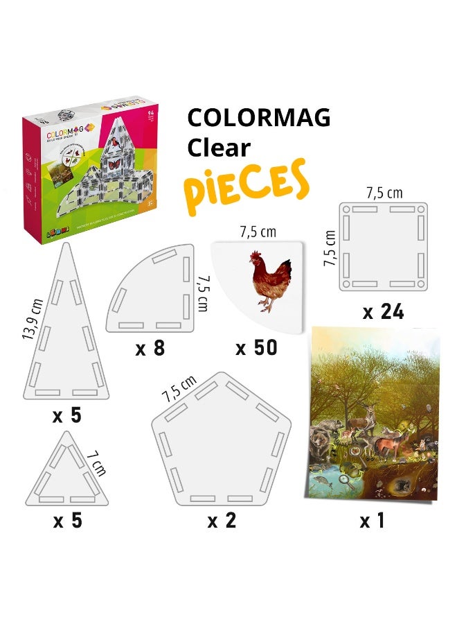 Lerni Toys Magnetic construction set COLORMAG Clear with magnetic animal cards and a poster - Image 2